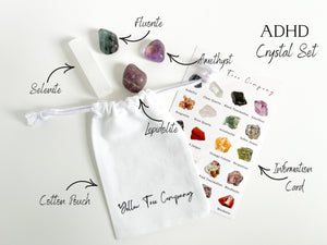 ADHD Crystal Set: Amethyst, Lepidolite, Fluorite & Selenite