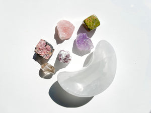 Grief & Loss Crystal Set with Selenite Moon Bowl: Healing Stones Gift
