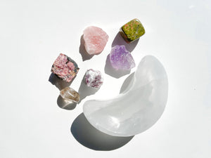 Grief & Loss Crystal Set with Selenite Moon Bowl: Healing Stones Gift