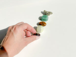 Wealth Attraction Crystal Set: Selenite Bowl, Aventurine, Jade, Pyrite, Garnet, Tiger's Eye