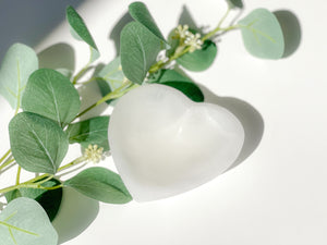 Wealth Attraction Crystal Set: Selenite Heart Bowl, Aventurine, Jade, Pyrite, Garnet, Tiger Eye