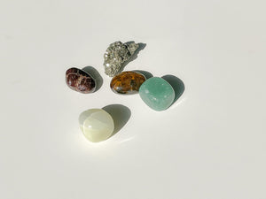 Wealth Attraction Crystal Set: Zodiac Selenite Plate, Aventurine, Jade, Pyrite, Garnet, Tiger Eye