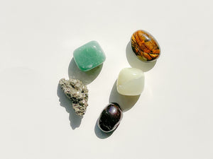 Wealth Attraction Crystal Set: Zodiac Selenite Plate, Aventurine, Jade, Pyrite, Garnet, Tiger Eye