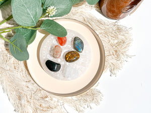 Leo Zodiac Crystal Set with Selenite Plate: Healing Gemstones