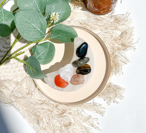 Leo Zodiac Crystal Set with Selenite Moon Bowl