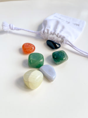 Virgo Crystal Set: Zodiac Selenite Plate, Agate, Jade, Aventurine, Onyx, Carnelian