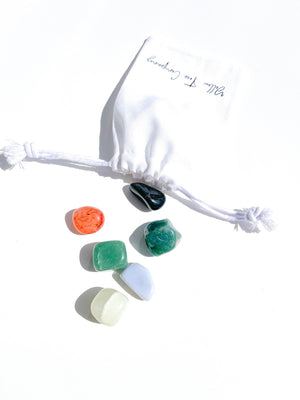 Virgo Zodiac Crystal Set: Selenite Moon Bowl, Agate, Jade, Aventurine, Onyx, Carnelian