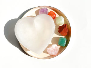 Taurus Zodiac Crystal Set: Selenite Heart Bowl & Healing Stones
