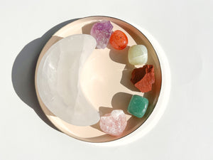 Taurus Zodiac Crystal Set: Selenite Moon Bowl, Healing Stones