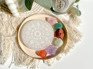 Taurus Zodiac Crystal Set: Selenite Charging Plate, Healing Stones