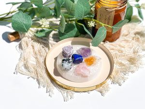 Libra Zodiac Crystal Set: Selenite Plate, Citrine, Rose Quartz