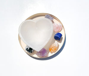 Libra Zodiac Crystal Set: Selenite Heart Bowl, Healing Crystals
