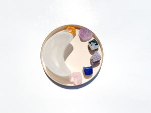 Libra Zodiac Crystal Set: Selenite Moon Bowl, Rose Quartz, Amethyst