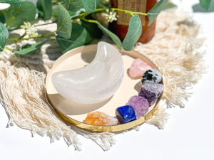 Libra Zodiac Crystal Set: Selenite Moon Bowl, Rose Quartz, Amethyst