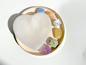 Gemini Zodiac Crystal Set: Selenite Heart Bowl, Healing Birthstones