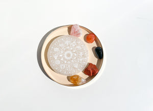 Aries Zodiac Crystal Set: Selenite Plate, Jasper, Carnelian, Citrine