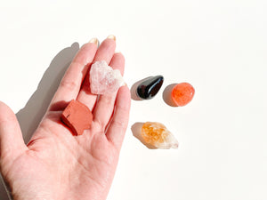 Aries Zodiac Crystal Set: Selenite Bowl, Red Jasper, Carnelian, and More