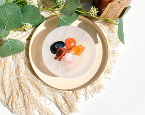 Aries Zodiac Crystal Set: Selenite Bowl, Red Jasper, Carnelian, and More