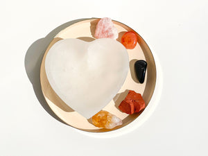 Aries Zodiac Crystal Set: Selenite Heart Bowl, Jasper, Carnelian