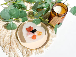 Aries Zodiac Crystal Set: Selenite Heart Bowl, Red Jasper, Carnelian