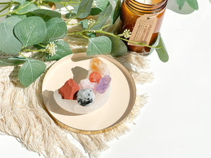 Aries Zodiac Crystal Set: Selenite Moon Bowl, Jasper, Carnelian, Onyx