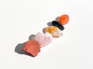 Aries Zodiac Crystal Set: Selenite Moon Bowl, Jasper, Carnelian, Onyx