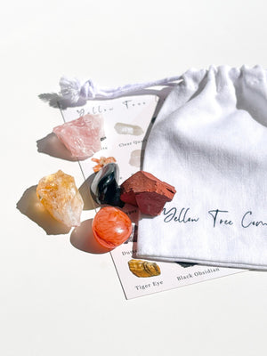 Aries Zodiac Crystal Set: Selenite Moon Bowl, Jasper, Carnelian, Onyx