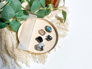 Scorpio Zodiac Crystal Set: Selenite Plate, Moonstone, Onyx & More