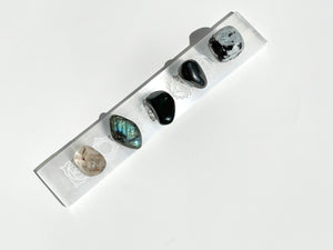 Scorpio Zodiac Crystal Set: Selenite Plate, Moonstone, Onyx, Quartz, Hematite, Labradorite