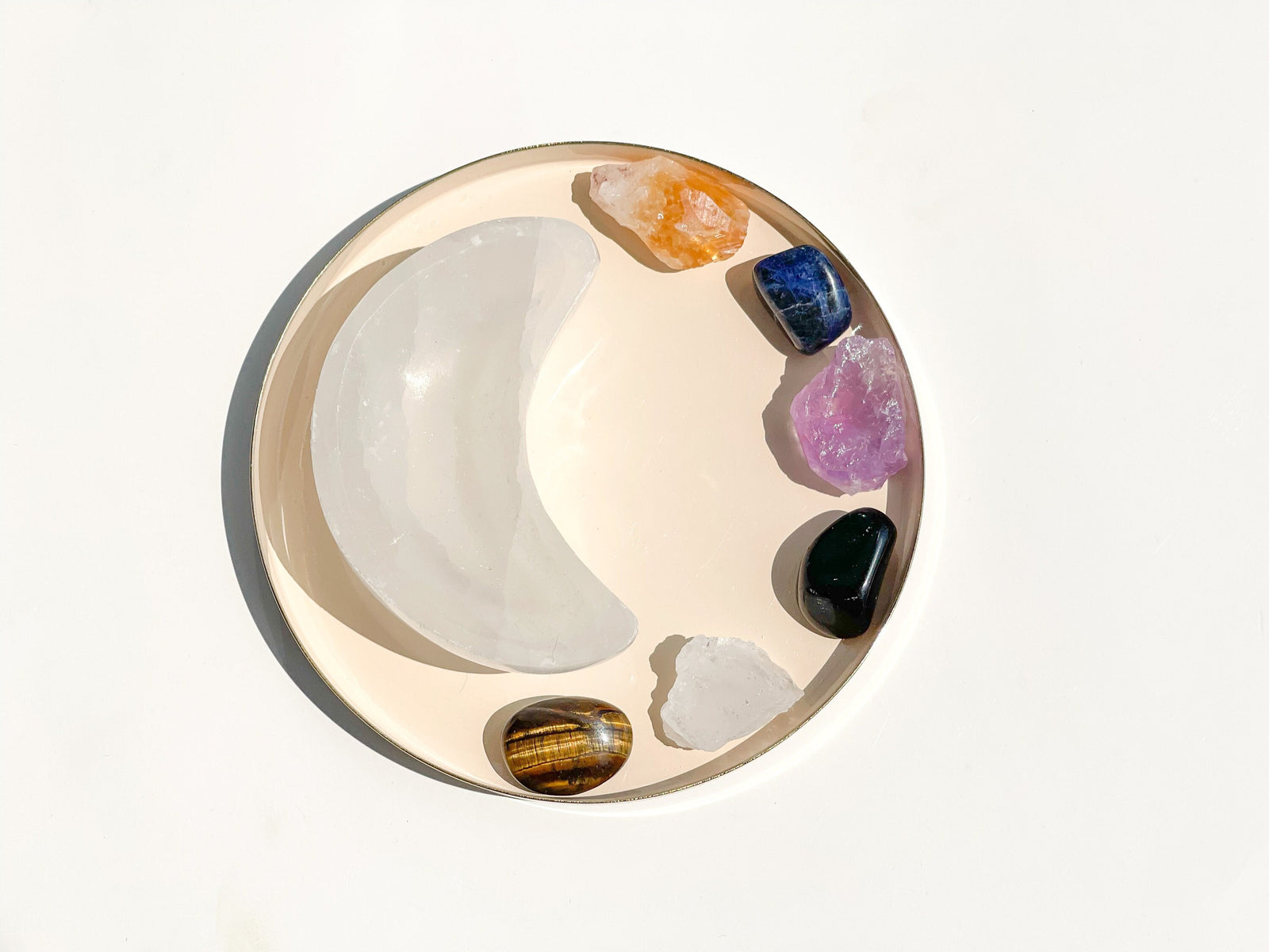 Sagittarius Crystal Set: Selenite Moon Bowl, Zodiac Gemstones