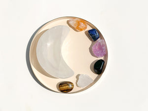 Sagittarius Crystal Set: Selenite Moon Bowl, Zodiac Gemstones