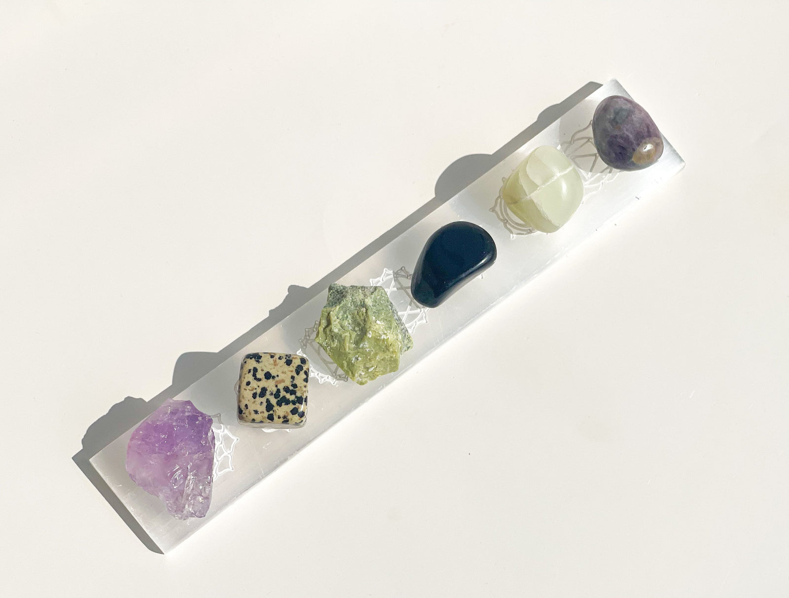 Capricorn Zodiac Crystal Set: Selenite Charging Plate, Amethyst, Onyx