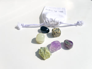 Capricorn Zodiac Crystal Set: Selenite Charging Plate, Amethyst, Serpentine