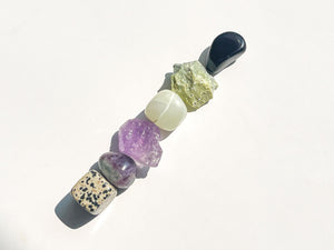 Capricorn Zodiac Crystal Set with Heart-Shaped Selenite Bowl: Amethyst, Serpentine, Fluorite, Jade, Onyx, & Dalmatian Jasper