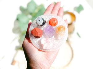 Cancer Zodiac Crystal Bundle: Selenite Charging Plate, Carnelian, Jasper