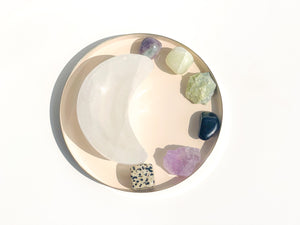 Capricorn Zodiac Crystal Set: Selenite Moon Bowl, Gemstones & Info Card