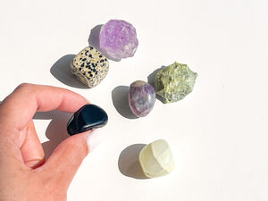 Capricorn Zodiac Crystal Set: Selenite Moon Bowl, Gemstones & Info Card