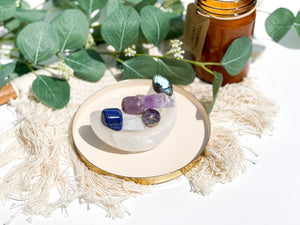 Pisces Zodiac Crystal Set: Selenite Moon Bowl, Labradorite, Amethyst