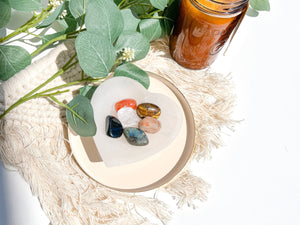 Leo Zodiac Crystal Set with Heart Selenite Bowl: Healing Stones