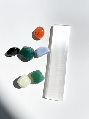 Virgo Zodiac Crystal Set: Selenite Plate, Agate, Jade, Aventurine, Onyx, Carnelian