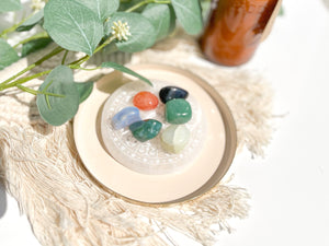 Virgo Crystal Set: Zodiac Selenite Plate, Agate, Jade, Aventurine, Onyx, Carnelian