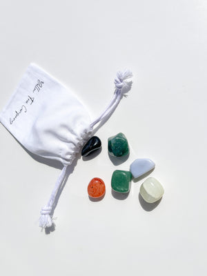 Virgo Crystal Set: Zodiac Selenite Plate, Agate, Jade, Aventurine, Onyx, Carnelian