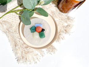 Virgo Zodiac Crystal Set: Selenite Bowl, Agate, Jade, Aventurine, Onyx, Carnelian