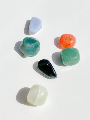 Virgo Zodiac Crystal Set: Selenite Bowl, Agate, Jade, Aventurine, Onyx, Carnelian