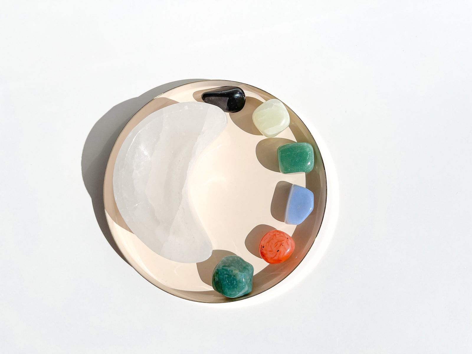 Virgo Zodiac Crystal Set: Selenite Moon Bowl, Agate, Jade, Aventurine, Onyx, Carnelian