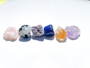 Libra Zodiac Crystal Set: Citrine, Rose Quartz, Lepidolite, Amethyst, Lapis Lazuli, Moonstone
