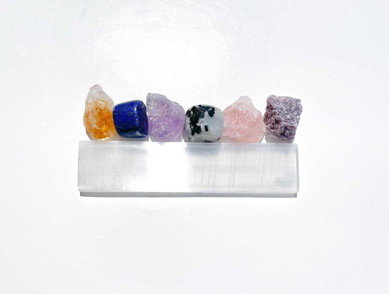 Libra Zodiac Crystal Set: Selenite Plate, Citrine, Rose Quartz