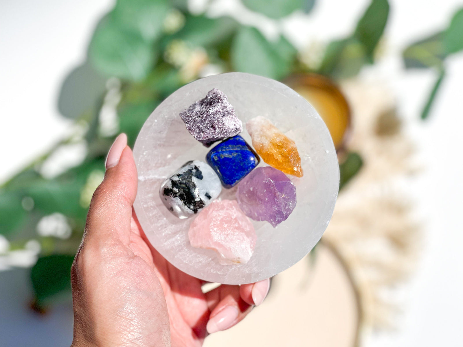 Libra Zodiac Crystal Set: Selenite Bowl, Healing Crystals