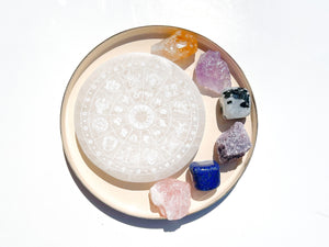 Libra Zodiac Crystal Set: Selenite Plate, Citrine, Rose Quartz