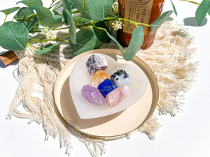 Libra Zodiac Crystal Set: Selenite Heart Bowl, Healing Crystals